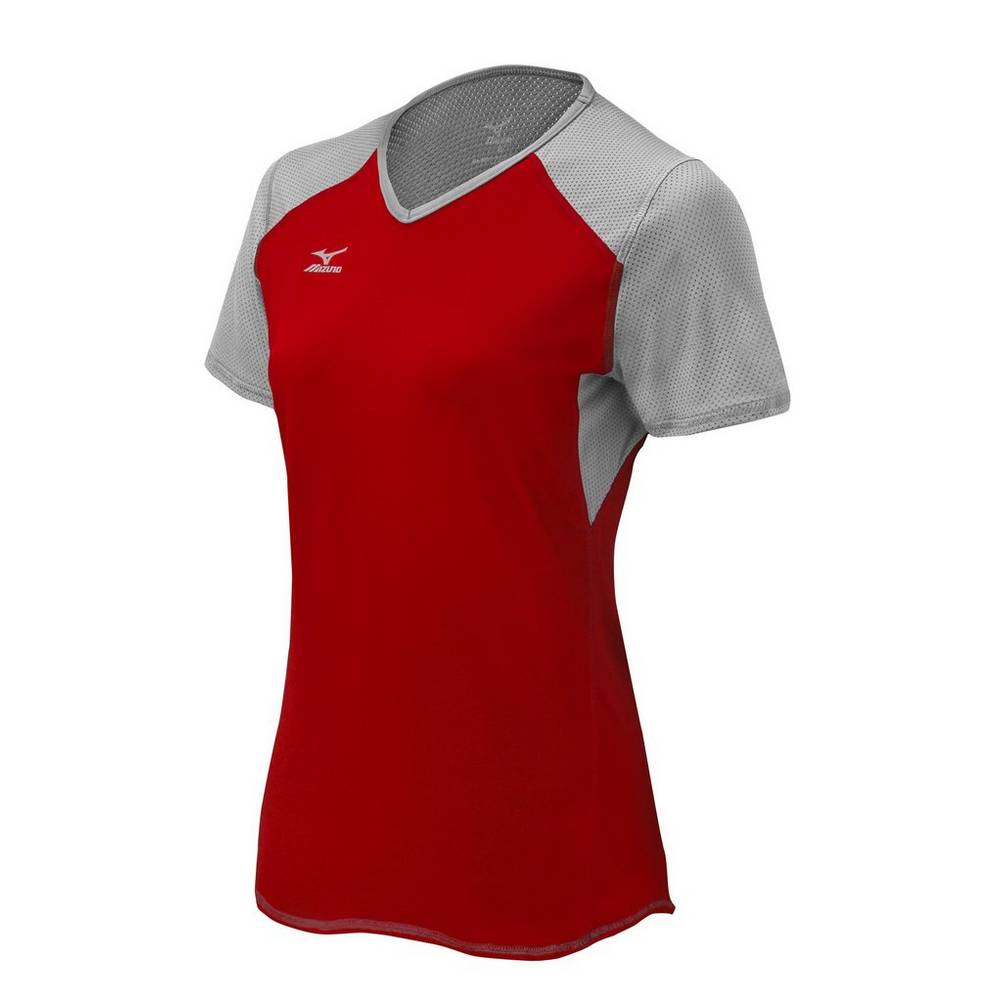 Jerseys Mizuno Techno VI Short Sleeve Mujer Rojas/Plateadas/Gris Baratas ETMP-60137